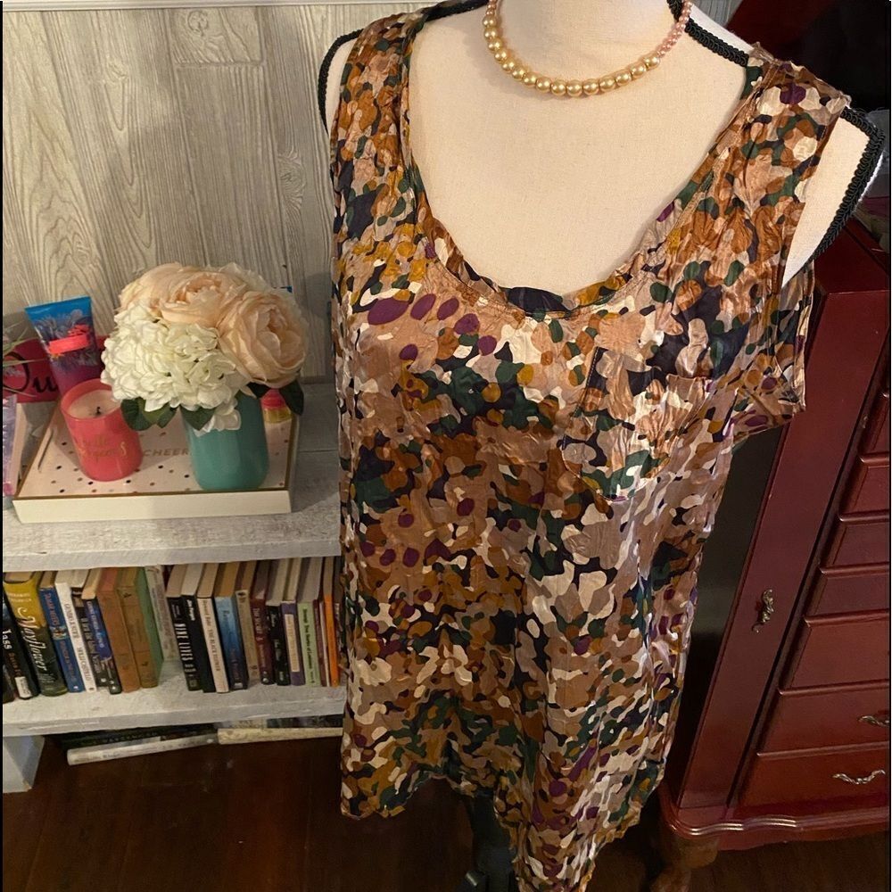 *Eddie Bauer* Cotton/SILK Blend Abstract Print Top L EUC